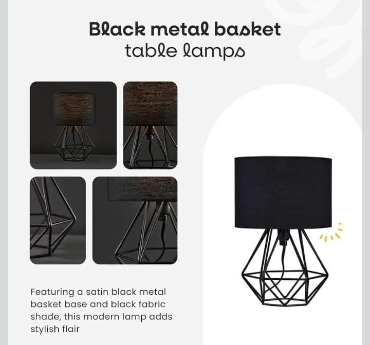 Black metal basket table lamp