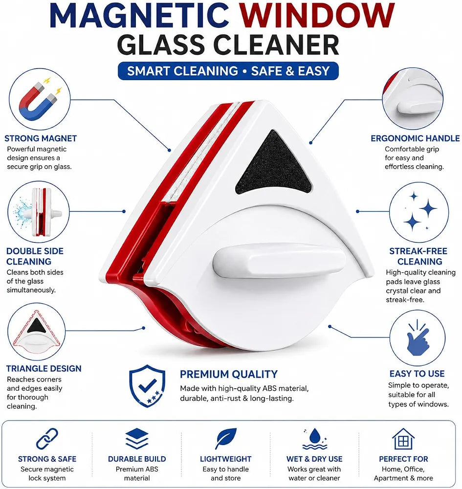 Dual headed magnetic glass cleaner
