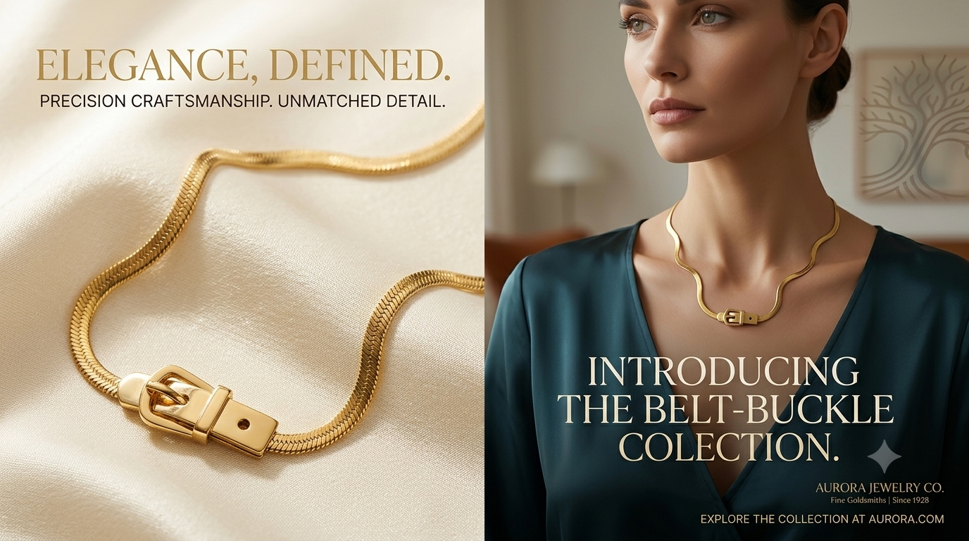 Distinctive flat, belt-style buckle design pendant.