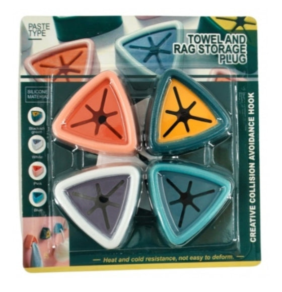 Adhesive triangular towel plug holders